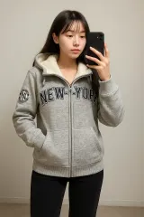 MLB ニューヨーク・ヤンキース シープスキン裏地 ジップアップパーカー グレー