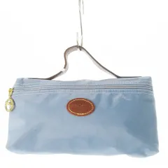 ロンシャン LONGCHAMP ハンドバッグ ミニ ポーチ ナイロン レザー 革 ロゴ型押し 青 ブルー サックス /CK12 ■GY11