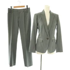 インディヴィ INDIVI セットアップ ジャケット パンツ 36 グレー 灰色 オフホワイト ストライプ柄 /DO