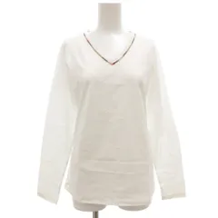 バーバリー ロンドン BURBERRY LONDON タグ付き Tシャツ カットソー 長袖 2 ノバチェック Vネック ホース刺繍 白 ホワイト /GV