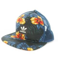 アディダスオリジナルス adidas originals FLORAL TRUCKER 帽子 キャップ 野球帽 BBキャップ 平つば 切替 メッシュ トレフォイル 花柄 ボタニカル OSFX 紺 ネイビー BJ8807 /AO5