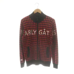 パーリーゲイツ PEARLY GATES カシミヤ ドライバーズニット チェック ジップアップ ジャケット ゴルフ 4 レッド ブラック /HK ■OSのサムネイル