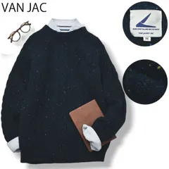 【上品】90sヴィンテージ ヴァン ヂャケット  VAN JAC クルーネック ケーブル ニット セーター M ネップ ダーク グリーン メンズ アメトラ カジュアル ストリート 普段使い