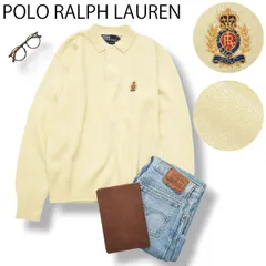 【美品】 90s ヴィンテージ ポロ ラルフローレン POLO RALPH LAUREN ラムズ ウール LAMBS WOOL 100％ 長袖 ニット ポロシャツ 刺繍 ロゴ M クリーム メンズ