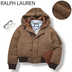 【短丈】 90s ヴィンテージ ラルフローレン RALPH LAUREN N-2B アルパカウール ダウン フライトジャケット 7 ヘリンボーン柄 ブラウン レディース カジュアル 防寒 アウター ♪