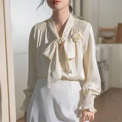 ブラウス レディース リボン 長袖 フォーマル カジュアル トップス 春 秋 通勤 OL きれいめ 華奢 お呼ばれ 入学式 入園式 卒業式 卒園式 七五三 お受験 結婚式 オフィス 母 ママ