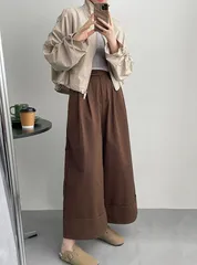 パンツ ワイドパンツ レディース ハイウエスト ウエストゴム ゆったり ロング丈 ポケット付き シンプル カジュアル 美シルエット きれいめ 上品 韓国風 通勤 オフィス 普段着 春 秋 ズボン ボトムス