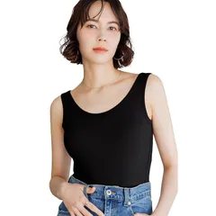 【新品】 [バンビウォーター] ブラトップ タンクトップ カップ付き 【特許取得】 レディース リブ 盛れる 綿 トップス (S,ブラック) 0