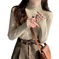 【新品】 [ZeoYoee] セーター レディース ニット ハイネック トップス 長袖 カットソー フリル プルオーバー インナー ニットソー 体型カバー 無地 カジュアル 重ね着 着痩せ 通勤 春 秋 冬 1