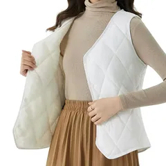 【新品】 [ｉｎｏｔｅｎｋａ] ダウンベスト レディース ボア 裏起毛 インナーベスト 中綿 Vネック 大きいサイズ アウトドア 中綿入り 無地 防寒 防風 作業着 暖かい 春秋冬 (JP, アルファベット, XL, ホワイト) 0