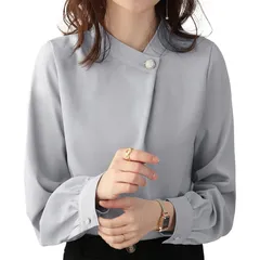 【新品】 [Ｓｕｅｅｙａ] スイーヤ シャツ ブラウス レディース パール 立ち襟 長袖 タック 知的 ギャザー 上品 着やせ 体型カバー おしゃれ エレガント 着回し デート ビジネス 通勤 トップス 秋 冬 1