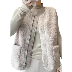 【新品】 [emptio] [エンプティオ] ポケット付き ルームウェア ジップ ベスト 前開き レディース ボア 部屋着 モコモコ お洒落 可愛い 丸首 短め ポケット体型カバー トップス 前ファスナー 室内 セットアップ モード 防寒 アッタカ 保温 防寒