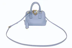 極美品 PRADA プラダ 2WAY ミニハンドバッグ ショルダーバッグ BL0851 サフィアーノレザー ブルー ゴールド金具 中古 4b005614