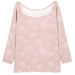 【新品】 [ツーハッチ] レディース あったかインナー 長袖 綿混 9分袖 冬 暖かい 肌着 防寒 インナー 保湿加工 ヒートインナー シンプル 襟ぐり広め 調温調湿 肌ケア シアバター加工 i01 M 花柄/ピンク 0