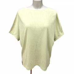 グローバルワーク GLOBAL WORK ニット カットソー ボートネック ドルマンスリーブ 五分袖 L 黄緑 ライトグリーン /YK