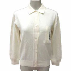 アクアスキュータム AQUASCUTUM カーディガン ニット ステンカラー 長袖 ウール 9 M 白 ホワイト /YK