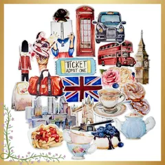 【迅速発送】Navy Peony Eccentric England Travel Stickers (20 Pack) - Cute, Waterproof, Durable | Aesthetic Adventure Decals for Water  1