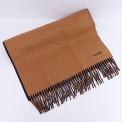 HERMES ロゴ ダブルフェイス カシミヤ マフラー ブラウン ネイビー