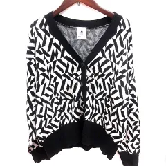 ニコアンド Niko and.. カーディガン ニット 長袖 総柄 F 黒 ブラック 白 ホワイト /RT