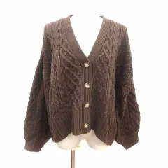ミスティウーマン mysty woman カーディガン ニット Vネック ケーブル 長袖 F 茶 ブラウン /YK
