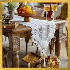 【迅速発送】Ｑ’ｆｏｏ テーブルランナー レース 白 北欧 刺繍入り 花柄 タッセル付き おしゃれ テーブルセンタークロス 長方形 食卓飾り帯 結婚式 パーティー 120cm (120)