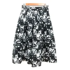 インデックス INDEX フレアスカート ミモレ ロング 総柄 M 水色 ライトブルー 黒 ブラック /MN