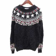 ビームスライツ BEAMS Lights ニット セーター 総柄 長袖 ウール M 黒 ブラック /YK