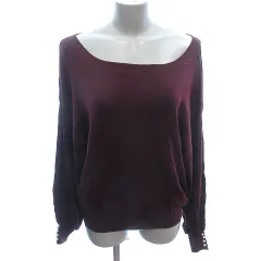 クチュールブローチ COUTURE BROOCH ニット セーター ボートネック オフショルダー フェイクパール ドルマンスリーブ 長袖 38 M ボルドー 赤 レッド /AU