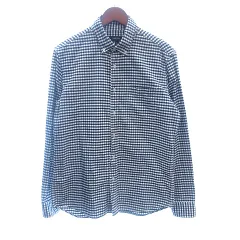 コムサイズム COMME CA ISM ボタンダウンシャツ ギンガムチェック 長袖 L 紺 ネイビー /AU ●RY