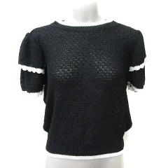 ゴージ GORGE ニット カットソー 半袖 バイカラー フリル袖 F 黒 ブラック /YI