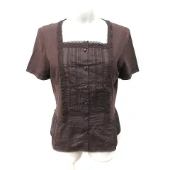 レリアン Leilian カットソー スクエアネック 切替 半袖 レース 11 L 茶 ブラウン /YI