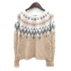 ユナイテッド・カラーズ・オブ・ベネトン UNITED COLORS OF BENETTON ニット セーター 総柄 長袖 モヘヤ混 カシミヤ混 S ベージュ /MN