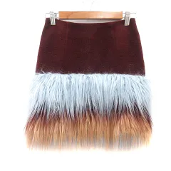 リリーブラウン Lily Brown タイトスカート ミニ フェイクファー ウール 0 XS 赤紫 ボルドー /MN