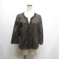 セシカ C'EST CHIC'A 七分袖 コットン ジャケット 42 茶 ブラウン 薄手 ホックボタン