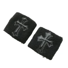 クロムハーツ CHROME HEARTS リストバンド 両腕 クロスパッチ 十字架 黒 ブラック /AN9 ☆AA★のサムネイル