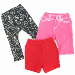 ミキハウス mikihouse イージーパンツ 3点セット ショート ハーフ ロング プリント 90 黒 ブラック 赤 レッド ピンク /UO ■GY14