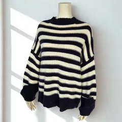 イエナ IENA　オフネック ウール混 袖長 ステッチボーダーニット　ホワイト/ネイビー ボーダー　レディース