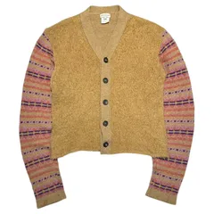 DRIES VAN NOTEN(ドリスヴァンノッテン) 90's Mohair Wool Ethnic Color-Block Knit Cardigan モヘア ウール エスニック 切替 ニット カーディガン L ベージュ 90年代 アーカイブのサムネイル