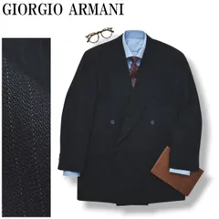 【高級】 イタリア製 ジョルジオ アルマーニ GIORGIO ARMANI ピンストライプ柄 ダブル 4B テーラードジャケット ビジネス カジュアル ビジカジ 通年 48 ネイビー メンズ