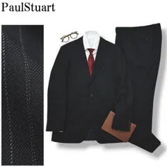 ポールスチュアート PaulStuart ストライプ柄 シングル 段返り3B スーツ セットアップ 上下 テーラードジャケット スラックスパンツ 通年 ビジネス フォーマル 50R ブラック メンズ