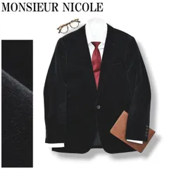 ムッシュ ニコル MONSIEUR NICOLE ベロア シングル 1B テーラードジャケット ブレザー 秋冬 ピークドラペル 46 ブラック メンズ