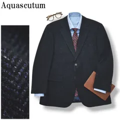 【美品】 【最高級】 アクアスキュータム Aquascutum カシミヤ シルク ヘリンボーン ツイード シングル 2B テーラードジャケット ブレザー 秋冬 94AB4 ネイビー メンズ