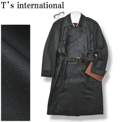 ティーズ インターナショナル T’s international シープスキン レザー ロング トレンチコート ベルト付き アウター ビジネス カジュアル フォーマル 羊革 50 ブラック メンズ