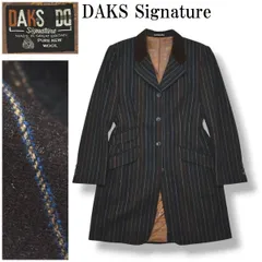 【極美品】 【最高級】 英国製 ダックス シグネチャー DAKS Signature ウールフランネル ストライプ柄 シングル 4B ロング テーラードジャケット チェスターコート 秋冬 10 レディース ♪