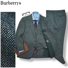 90s バーバリー Burberrys ツイード ウール チェック柄 シングル 2B 3ピース スーツ セットアップ 上下 テーラードジャケット スラックスパンツ ジレベスト 秋冬 AB4 メンズ