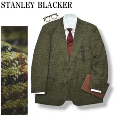スタンリーブラッカー STANLEY BLACKER ガンクラブチェック ラムウール混 ツイード シングル 2B テーラードジャケット ブレザー 秋冬 AB6 オリーブ メンズのサムネイル