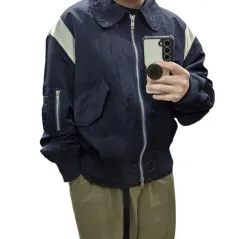 Lパルティメント カラーブロック フライト ブルゾン ネイビー