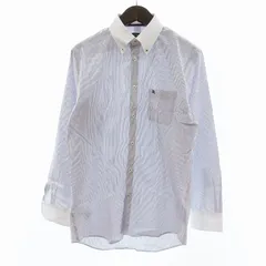 バーバリーブラックレーベル BURBERRY BLACK LABEL 美品 シャツ 長袖 ボタンダウン ストライプ ワンポイント コットン 紫 パープル 41