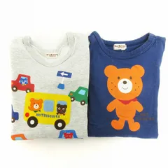 ミキハウス mikihouse 2点セット Tシャツ カットソー スウェット トレーナー 長袖 くま プリント 紺 ネイビー グレー 110 ■GY14