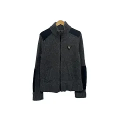 100 ゲス メンズ エルボー パッチ メンズ ウールニット ジップアップ カーディガン